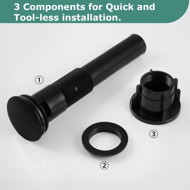 PARLOS Pop Up Drain Stopper with Overflow for Bathroom Sink Faucet Vessel Vanity, Matte Black, 20861 - Image 4